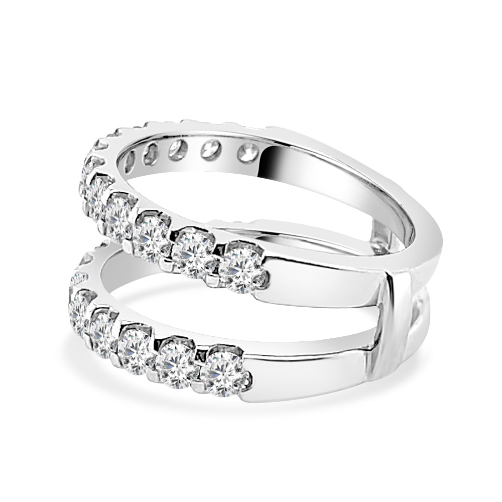 1.50 Carat Round Cut Diamond Wedding Band in 14 Karat White Gold with Straight Band Ring Guard