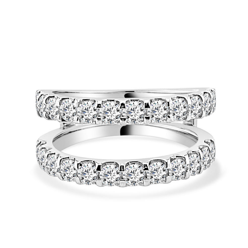 1.50 Carat Round Cut Diamond Wedding Band in 14 Karat White Gold with Straight Band Ring Guard