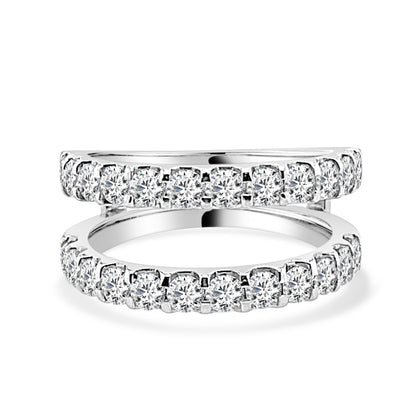 1.50 Carat Round Cut Diamond Wedding Band in 14 Karat White Gold with Straight Band Ring Guard