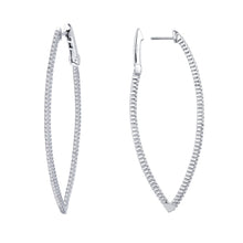 Platinum Coated Sterling Silver Hoop Earrings with Open Hinged Marquise Shape Inside Out Lassaire Gemstone Detail