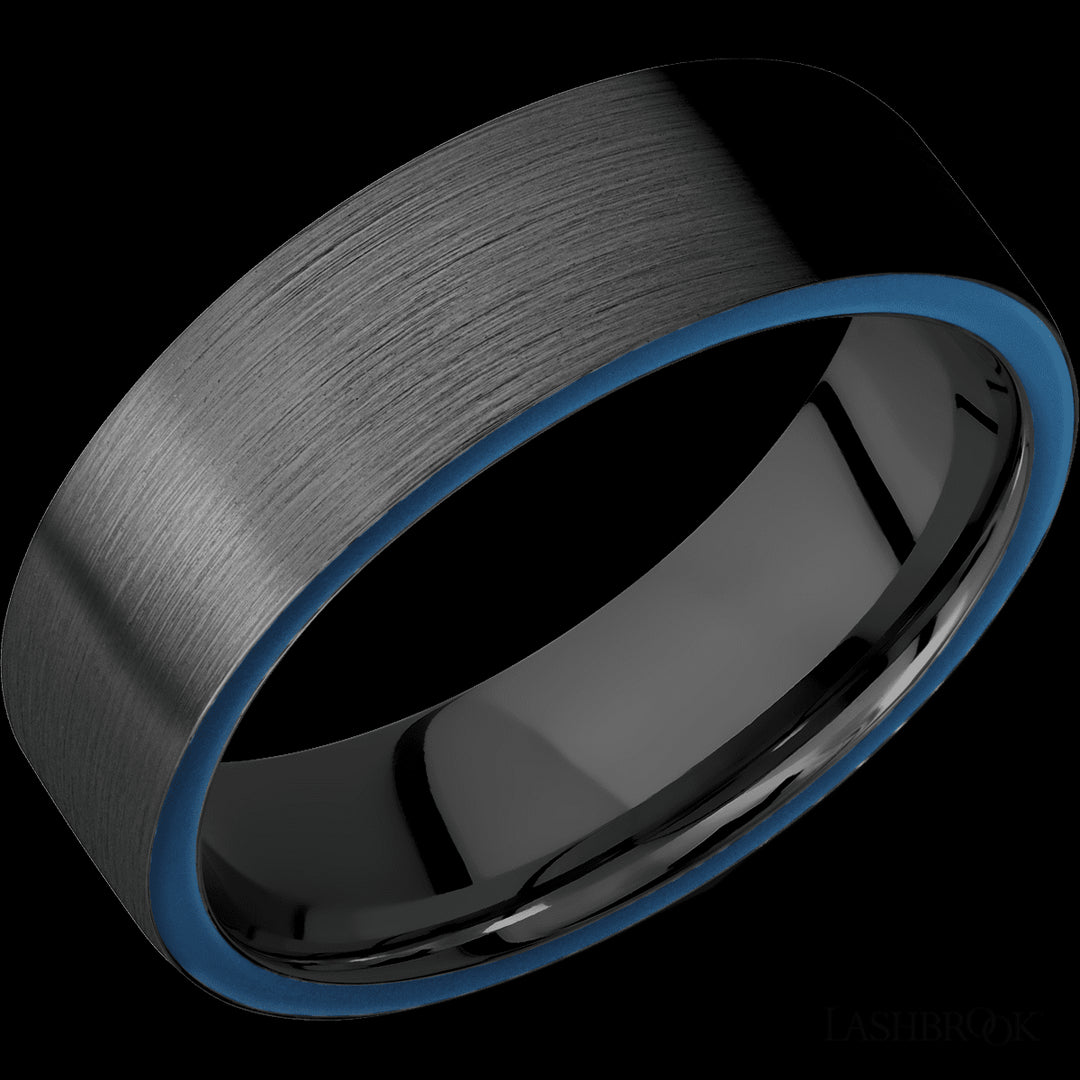 Blue Inlay Satin Finish Zirconium Wedding Band