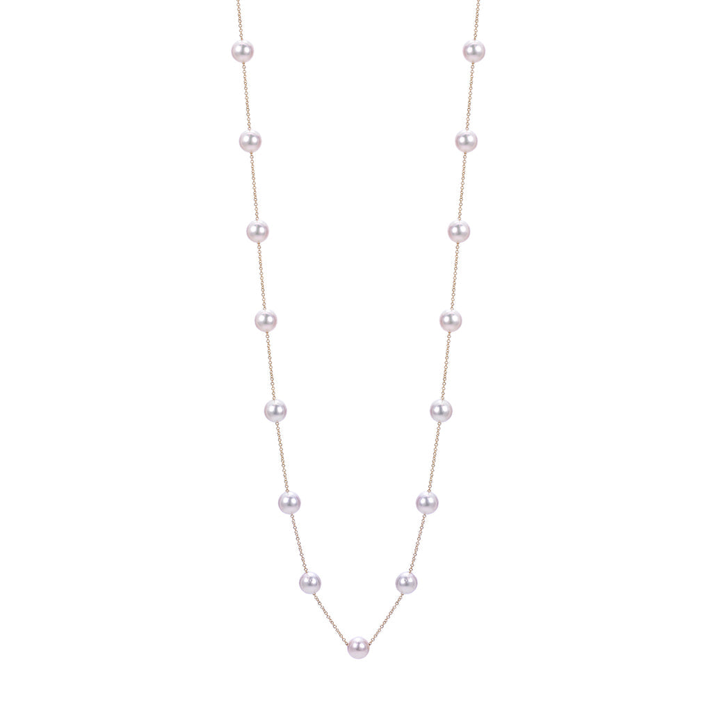 14K Yellow Gold Pearl Station Necklace