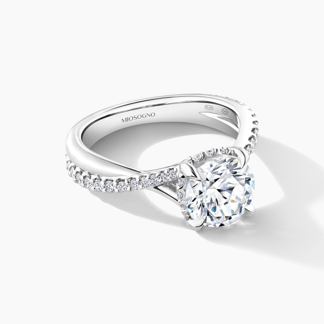 Platinum Round Dia + Hp Twist Shank Engagement Mounting with Hidden Halo, 2.00 ct Cubic Zirconia