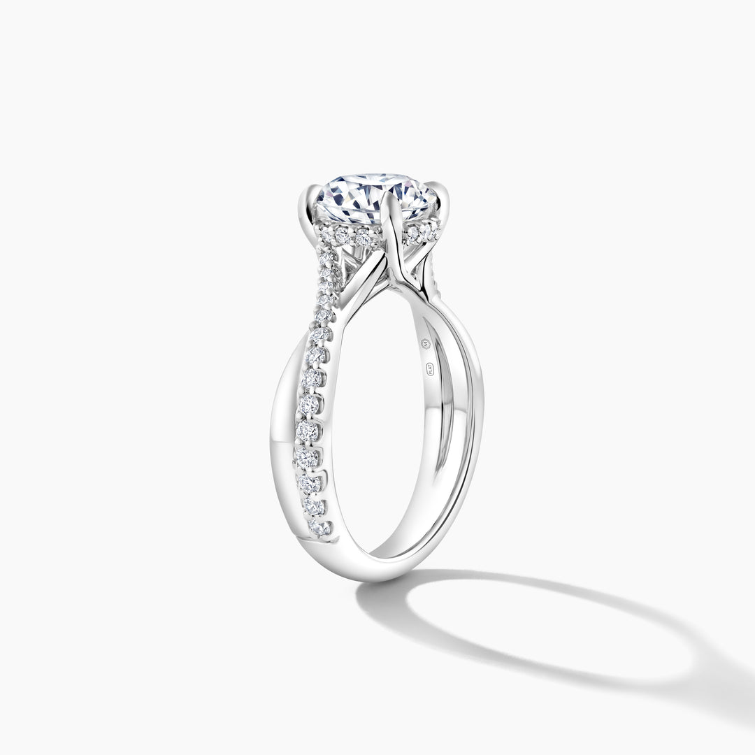 Platinum Round Dia + Hp Twist Shank Engagement Mounting with Hidden Halo, 2.00 ct Cubic Zirconia