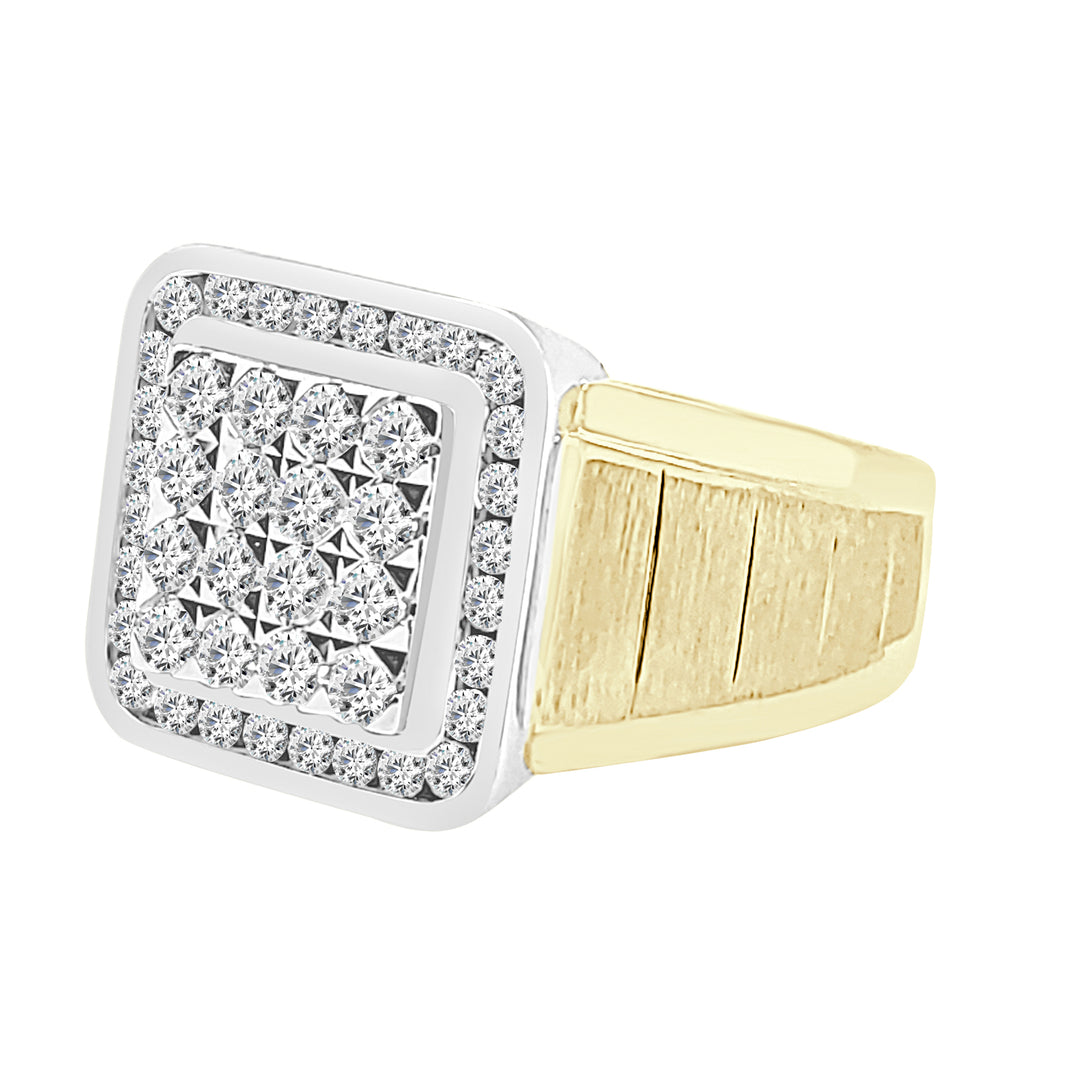 10 Karat Two-Tone Satin Cushion Halo Ring with Natural Diamond