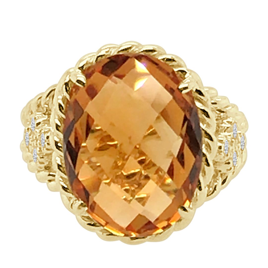 14 Karat Yellow Gold Oval Citrine Ring