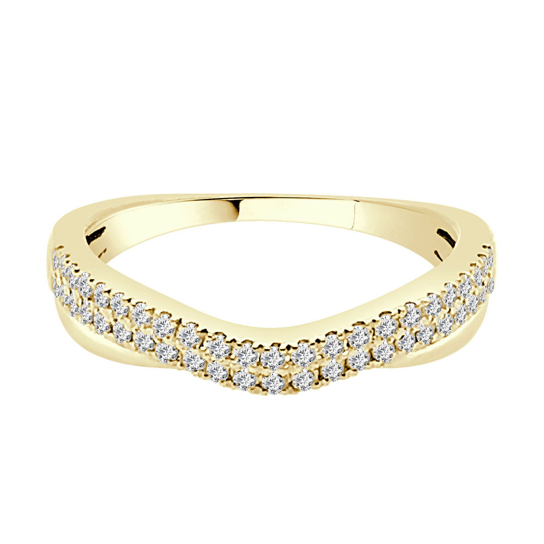 14K Yellow Gold Double Row Curved Wedding Band with Natural Diamond Accents