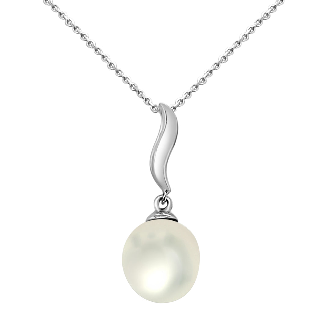 Elegant Pearl Drop Necklace in 14 Karat White Gold