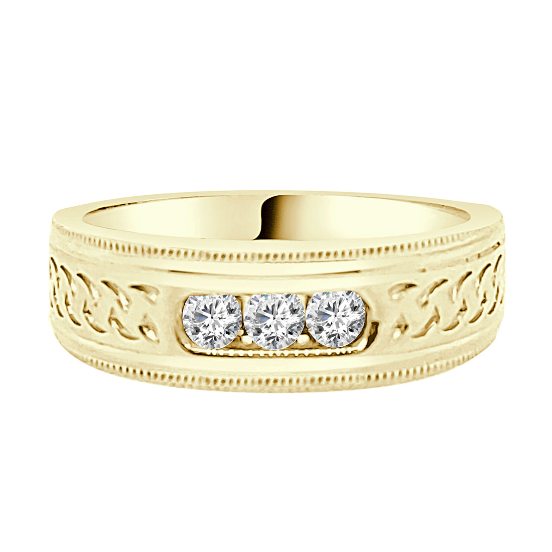 Braided 3 Stone Channel Wedding Band in 10 Karat Yellow Gold with Natural Diamond Accents (0.25 ct)