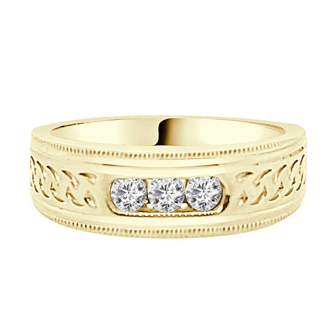 Braided 3 Stone Channel Wedding Band in 10 Karat Yellow Gold with Natural Diamond