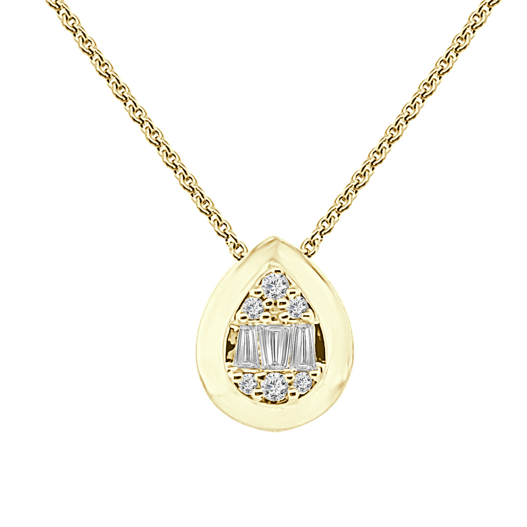 Dazzling Bezel Mosaic Pear Necklace in 14 Karat Yellow Gold with Natural Diamond Accent