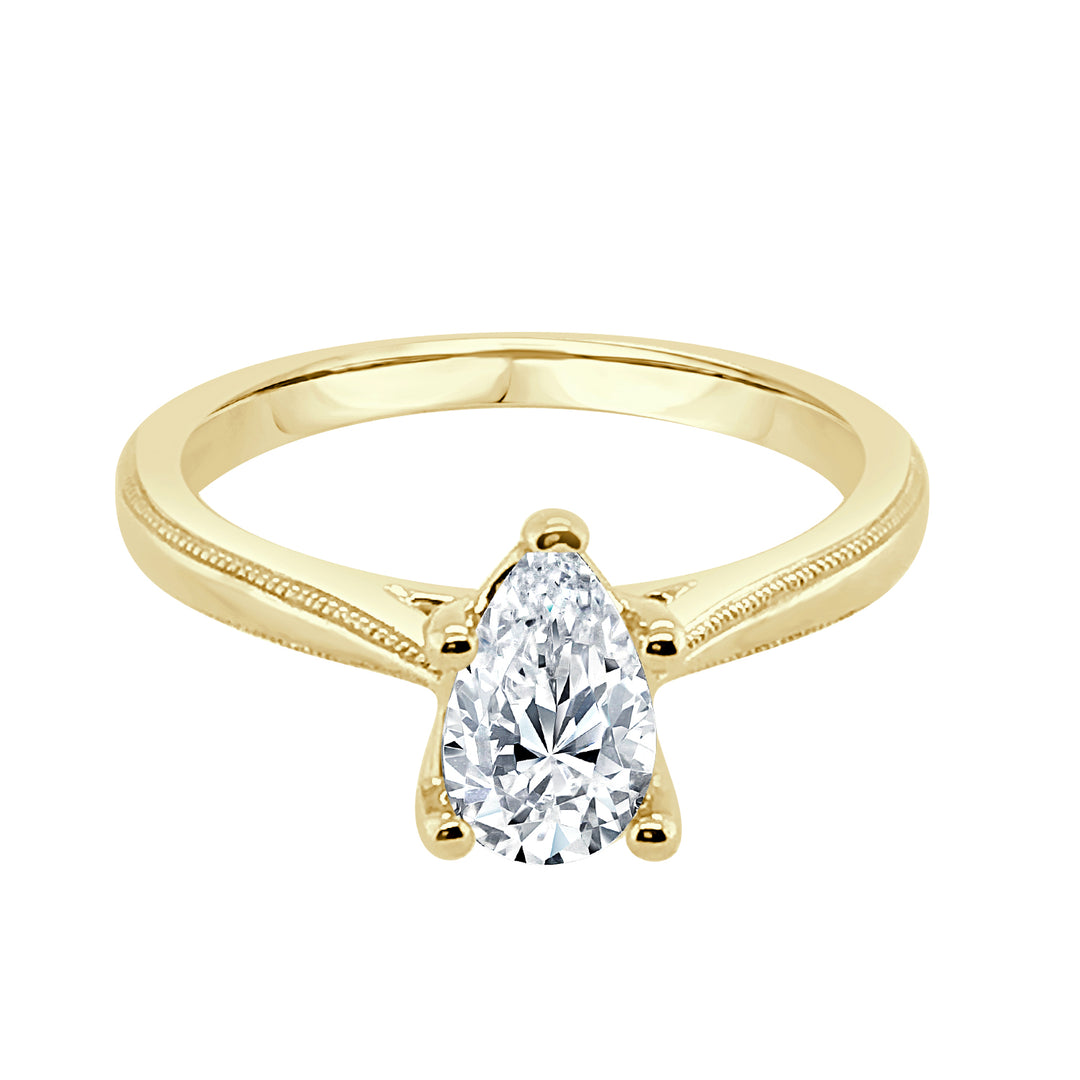 14 Karat Yellow Gold Pear Milgrain Engagement Mounting with Cubic Zirconia