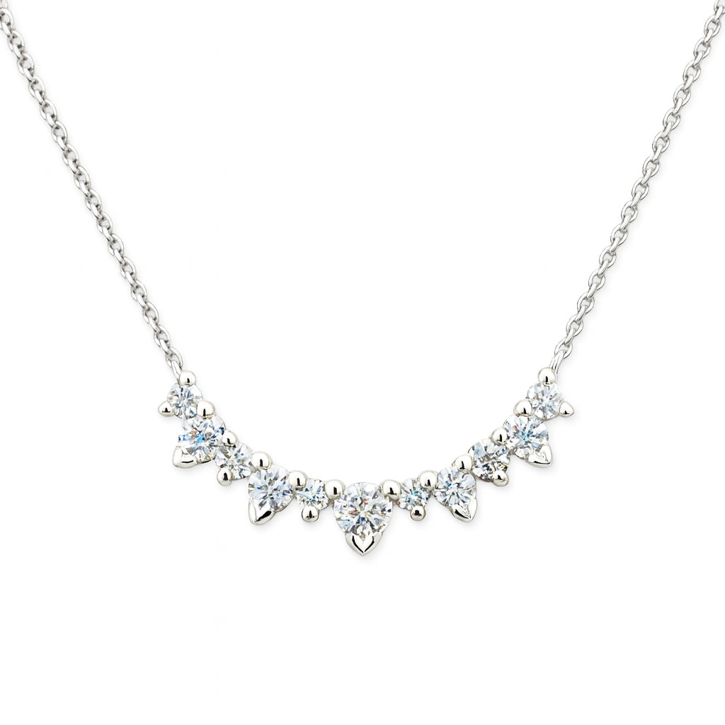 14K White Gold Curved Stacking Diamond Necklace - Round Shape 0.70 ct
