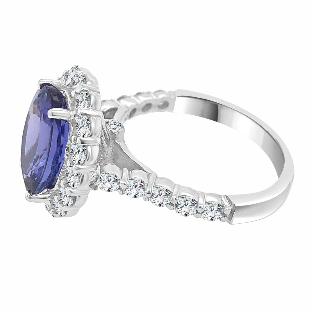 14 Karat White Gold Oval Halo Tanzanite Ring - 3.58 Carats