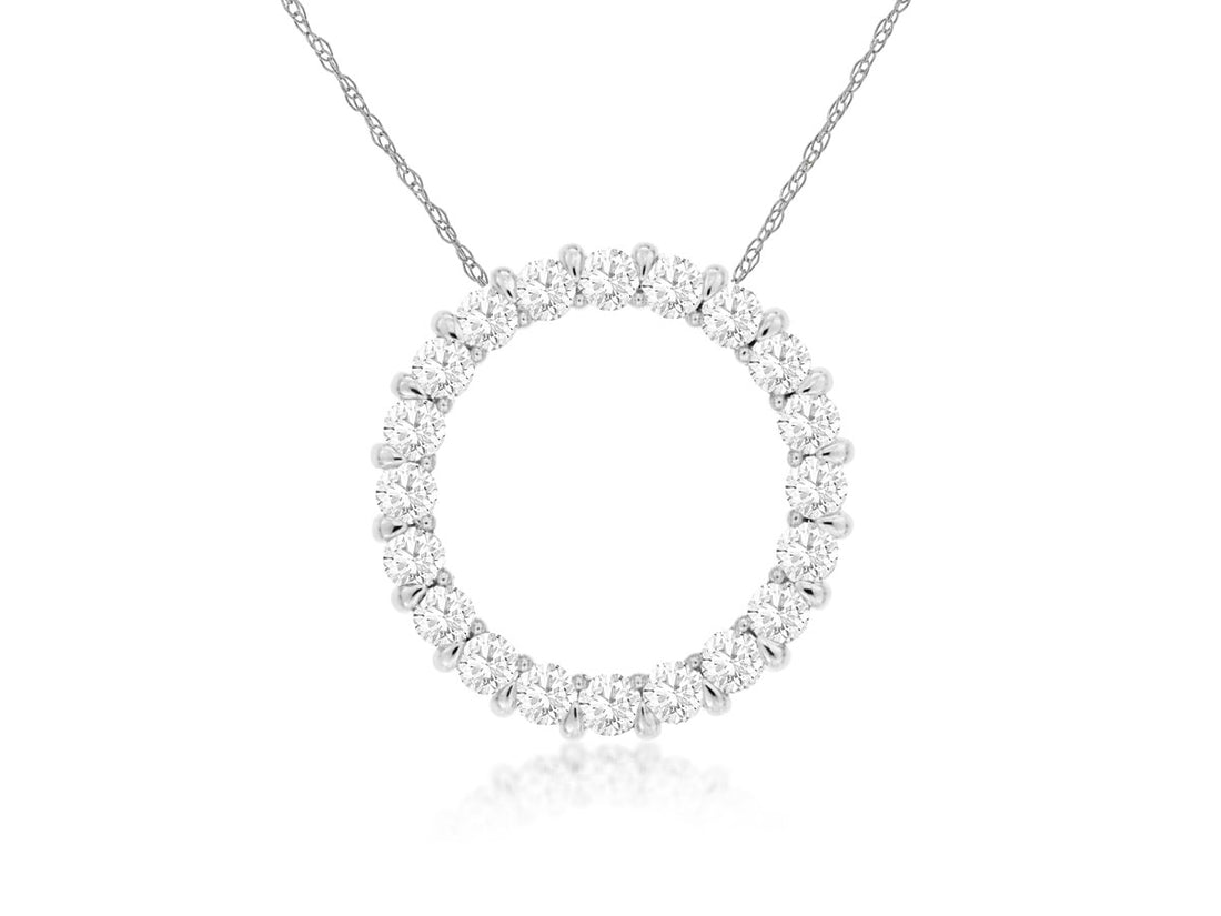 14K White Gold Cable Circle Necklace with Round Natural Diamond