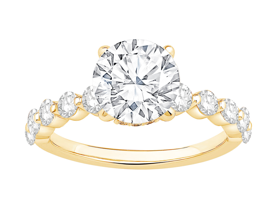 14 Karat Yellow Gold Bubble Band Semi Mount Engagement Ring with Hidden Halo