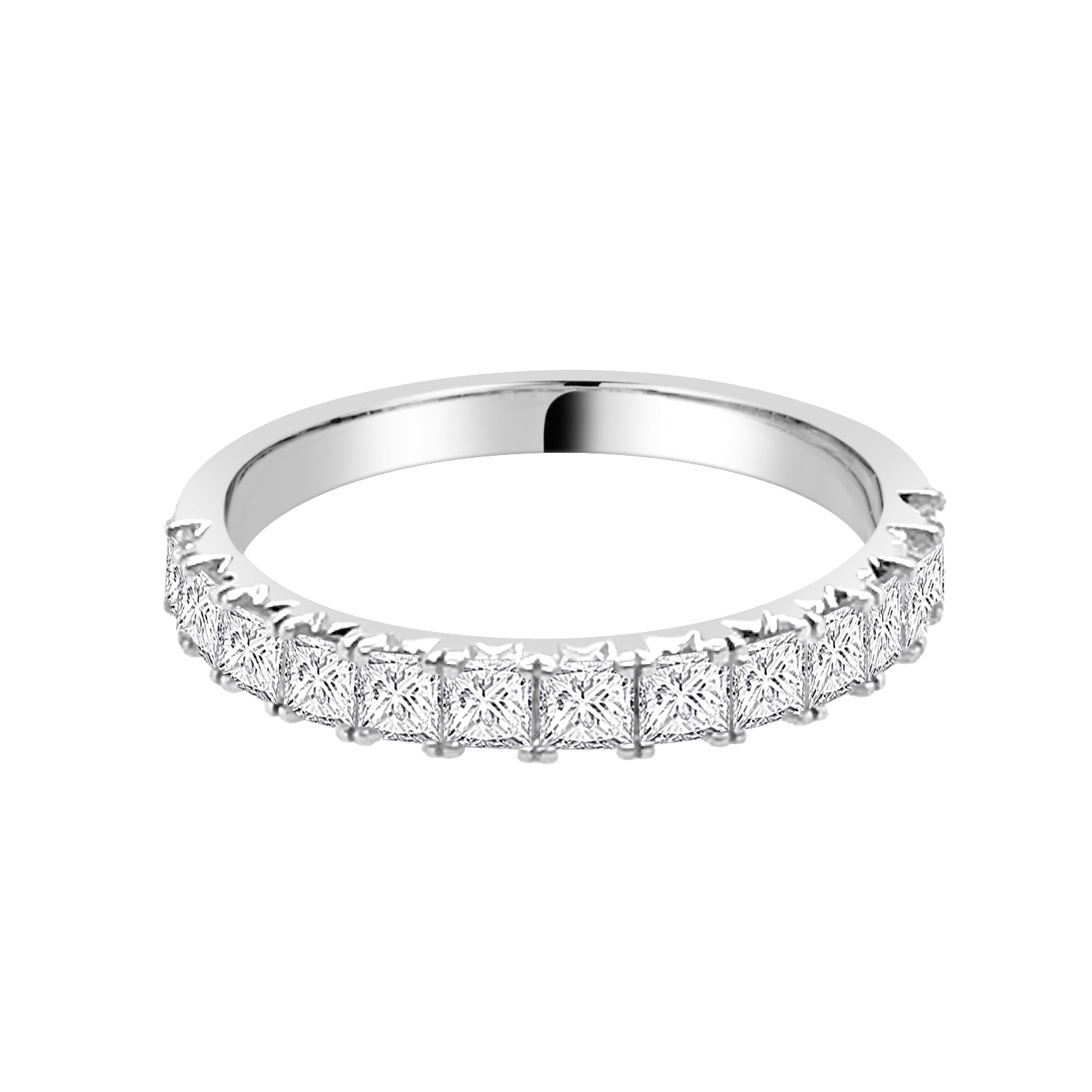 Princess Cut 1.00 Carat Natural Diamond Wedding Band in 14 Karat White Gold