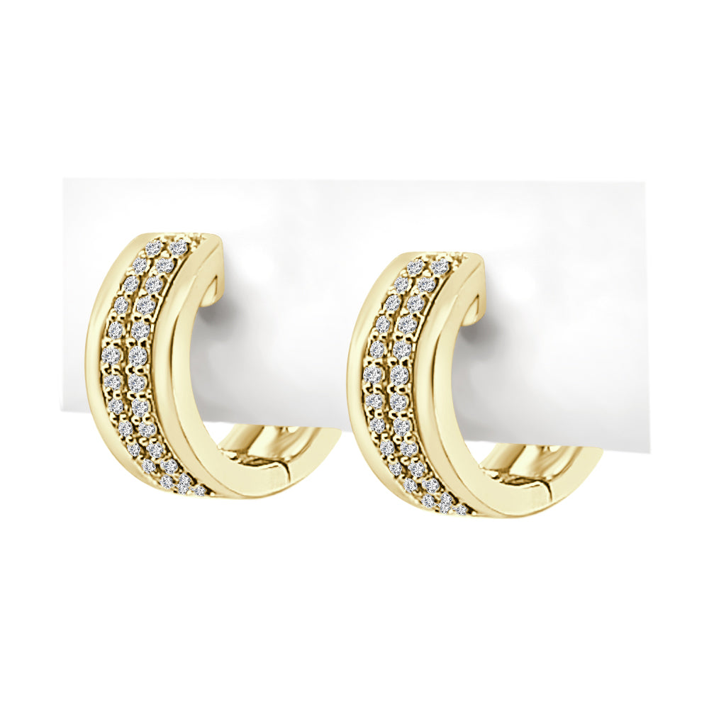10K Yellow Gold High Polish Hoop Earrings with Natural 0.25ct Round Diamond Accent