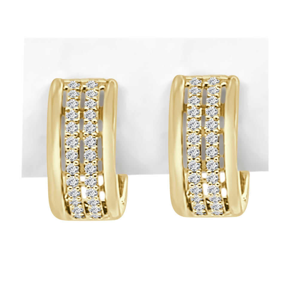 10K Yellow Gold High Polish Hoop Earrings with Natural 0.25ct Round Diamond Accent