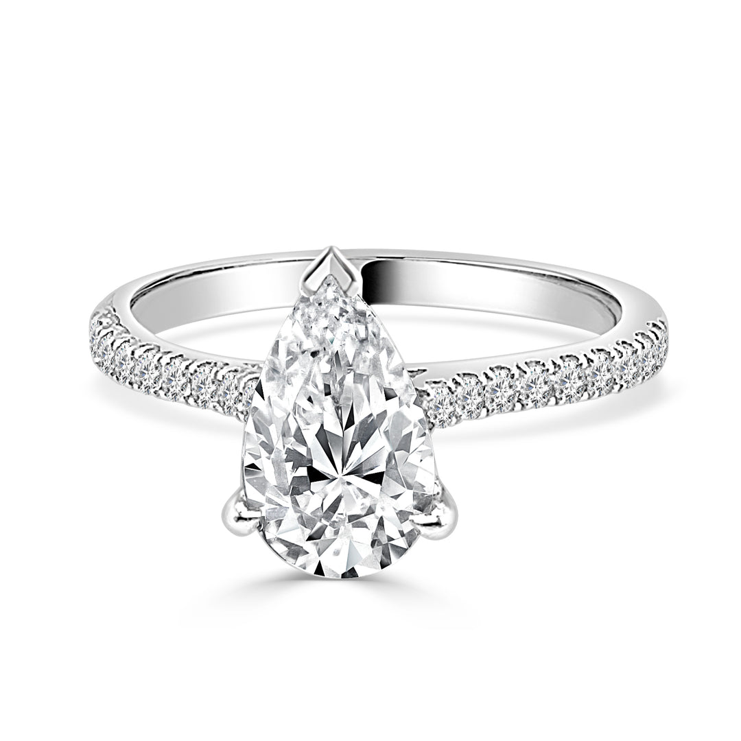 Stunning 14 Karat White Gold Pear Shape Lab Diamond Engagement Ring