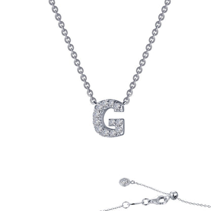 Platinum Coated Sterling Silver Block Letter G Necklace with Lassaire Accents - 0.38 Carat