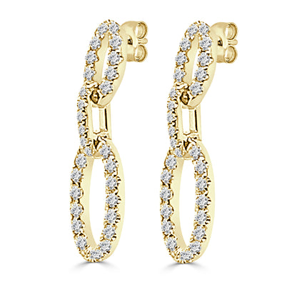14K Yellow Gold Linked Oval Drop Earrings with 0.93ct Natural Round Diamond