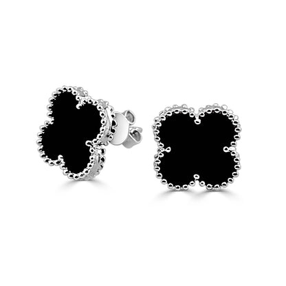 Lucky Clover 14 Karat Yellow Gold Earrings with Onyx - 3.28 Carat