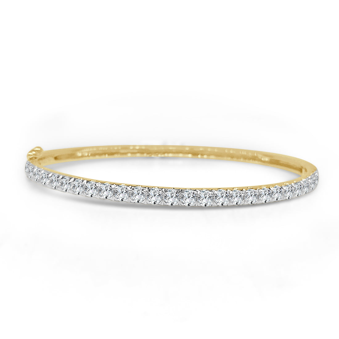 14K Yellow Gold Prong Set Diamond Bangle Bracelet - 1.98 Carats