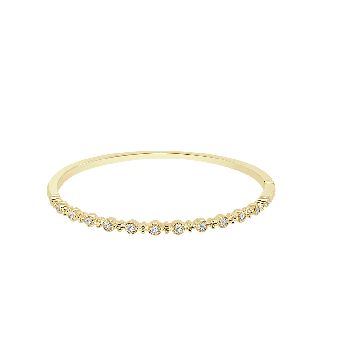 Elegant 14K Yellow Gold Bangle with Alt Rd Bezel & Bead Hinge and Natural Diamond Accent