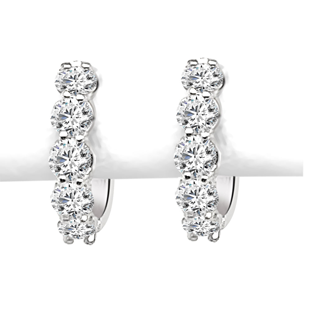 1.11 Carat Round Natural Diamond Shared Prong Diamond Hoop Earrings in 14 Karat White Gold