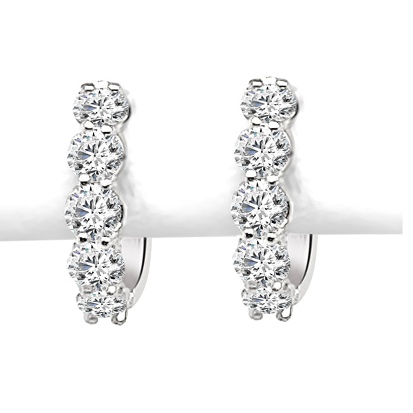 1.11 ct Natural Diamond Round Shared Prong Diamond Hoop Earrings in 14K White Gold