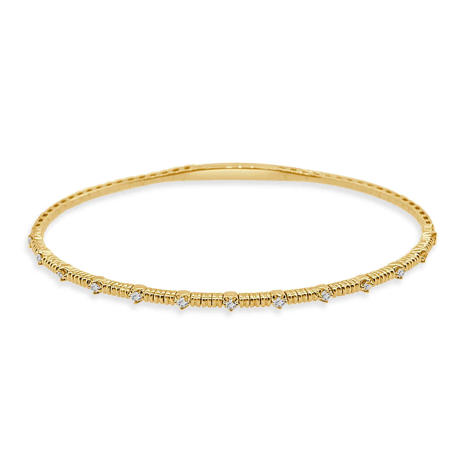 Textured Station Flex Bangle in 14 Karat Yellow Gold with 0.19 Carat Natural Diamond