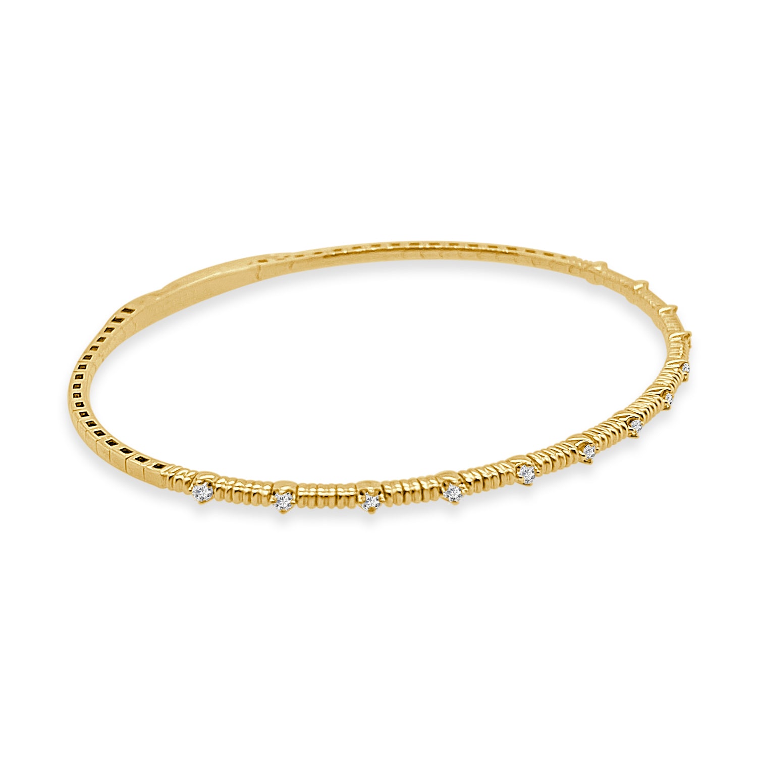 Textured Station Flex Bangle in 14 Karat Yellow Gold with 0.19 Carat Natural Diamond