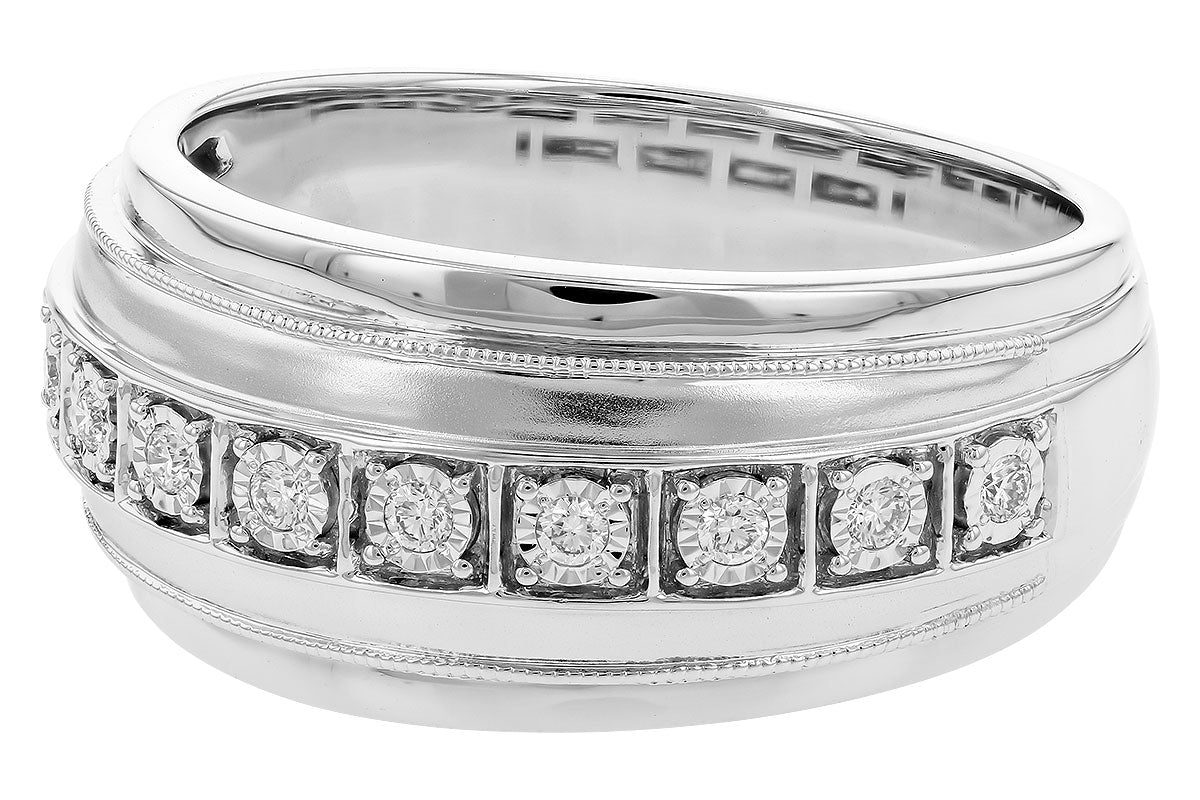 14K White Gold Illusion Set Round Natural Diamond Wedding Band (0.16 ct)
