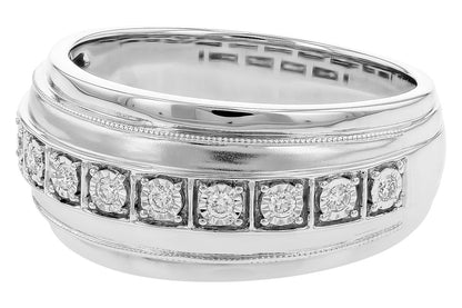 14K White Gold Illusion Set Round Natural Diamond Wedding Band (0.16 ct)