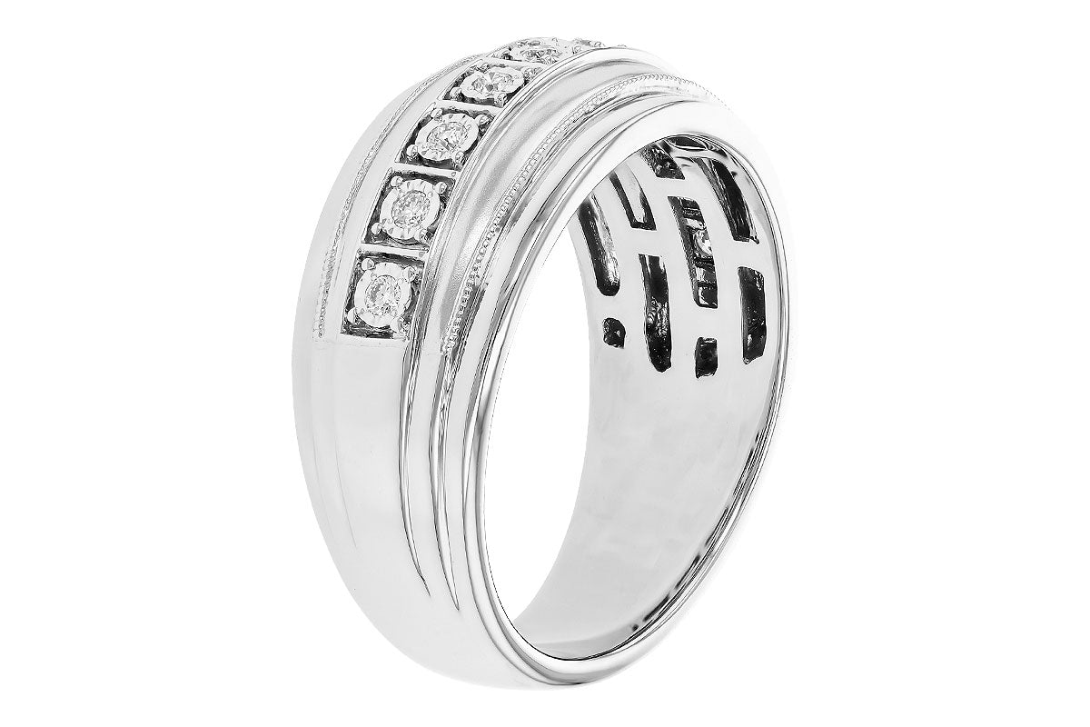 14K White Gold Illusion Set Round Natural Diamond Wedding Band (0.16 ct)