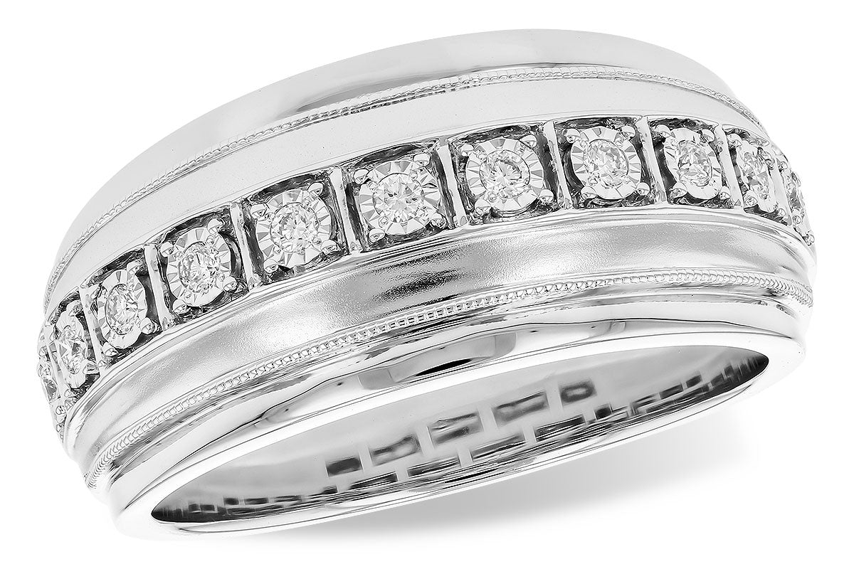 14K White Gold Illusion Set Round Natural Diamond Wedding Band (0.16 ct)