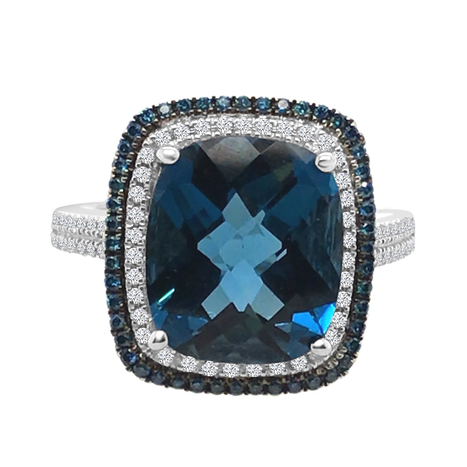 Luxurious London Blue Topaz Ring in 14 Karat White Gold (Size 11.25)