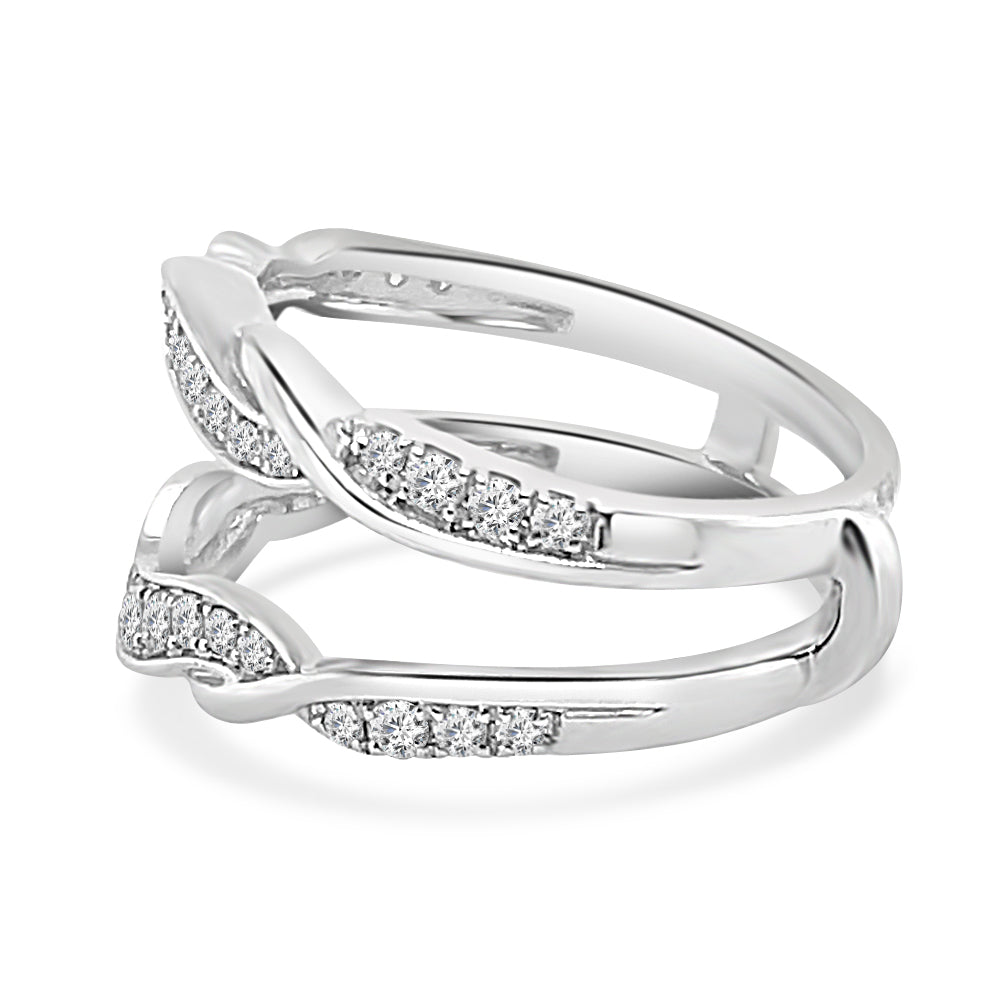 14K White Gold Wedding Band with Graduated Diamond Twisted Ring Guard - 0.50 ct Natural Round Diamond