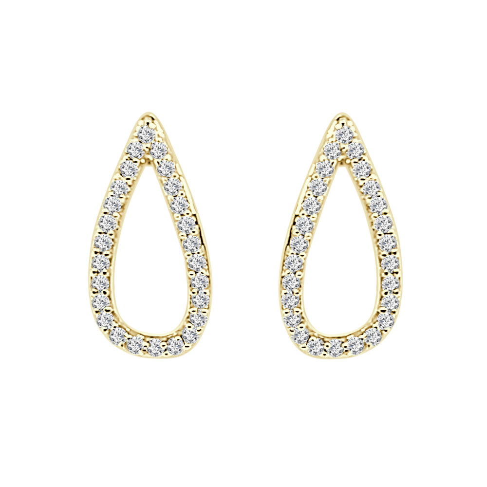 10K Yellow Gold Open Pear Shape Huggie Hoop Earrings with Natural Diamond 0.20ct, Round Shape