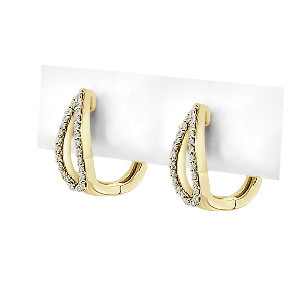 10 Karat Yellow Gold Open Pear Shape Huggie Hoop Earrings with Natural Diamond Accent - 0.20 ct, Round Shape