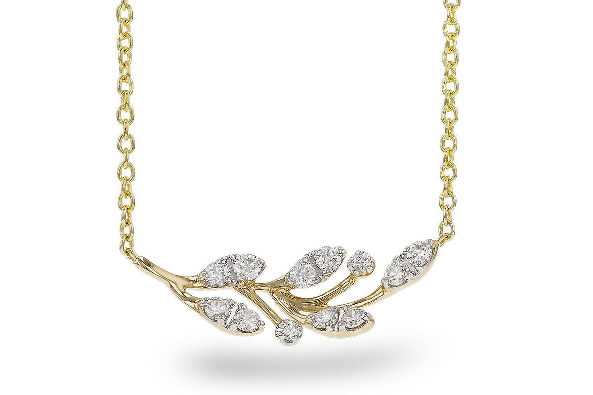 Leaf Diamond Necklace in 14 Karat Yellow Gold with Round Shape 0.32 Carat Natural Diamond