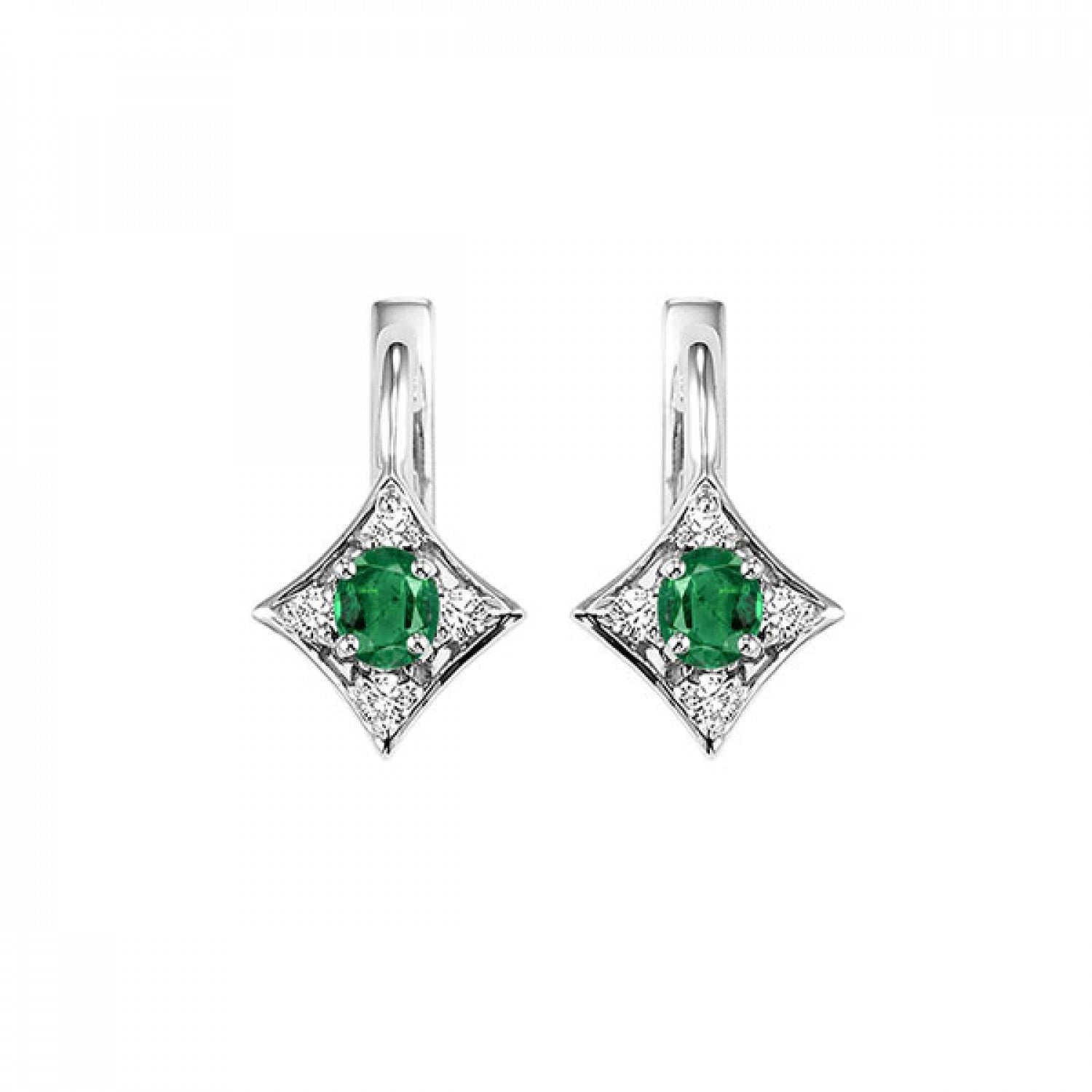 Exquisite 14 Karat White Gold Emerald and Diamond Drop Earrings - Oval Shape, 0.25 Carat