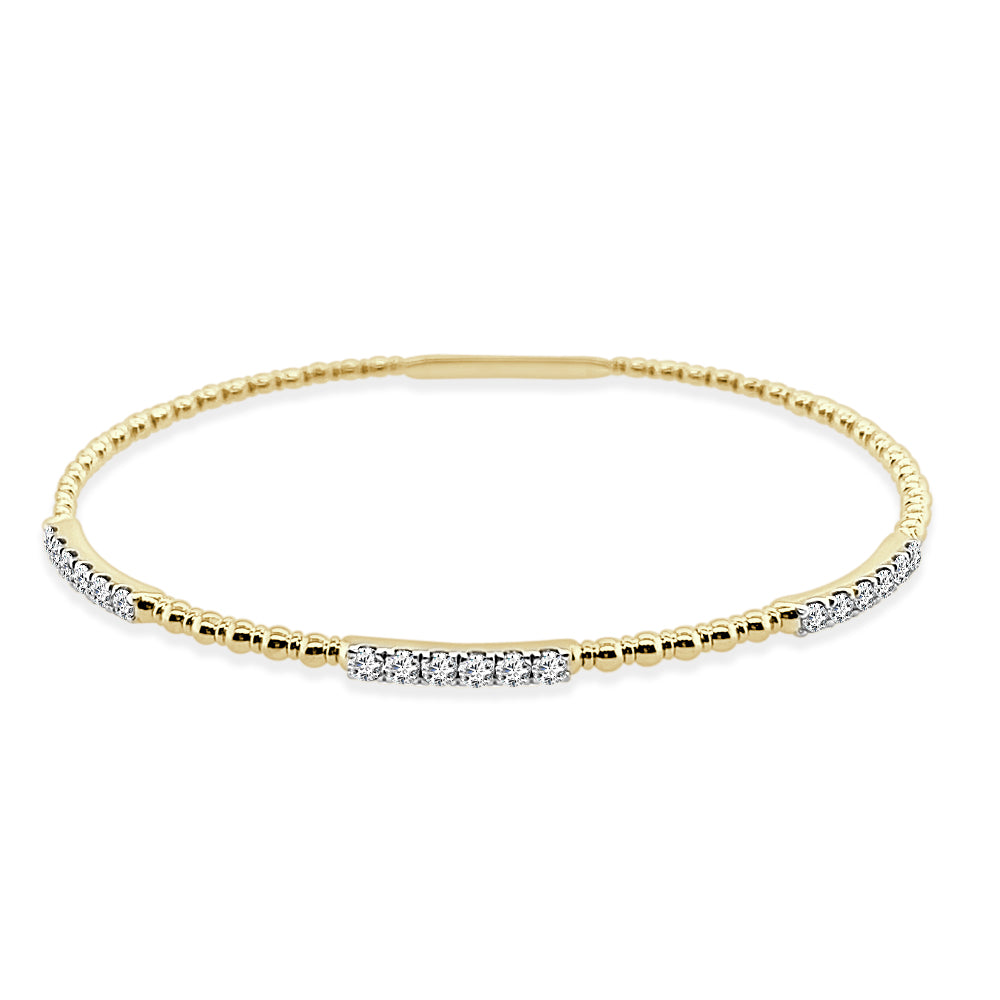 Dazzling 14 Karat Yellow Gold Bubble and Diamond Flex Bangle - Round Shape, 0.73 Carat Natural Diamond