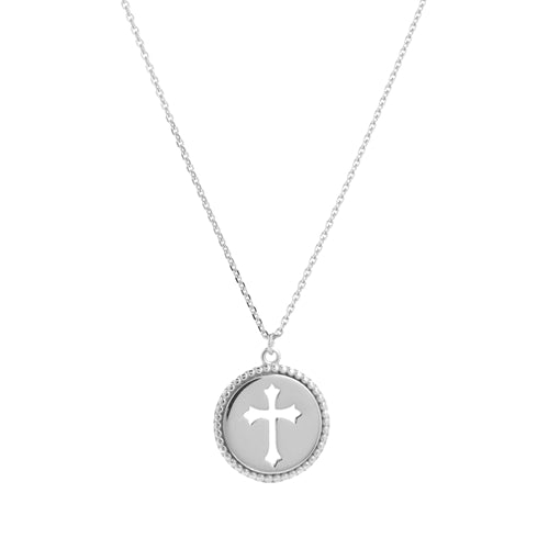 Circle Cut Out Cross Necklace in 14 Karat White Gold