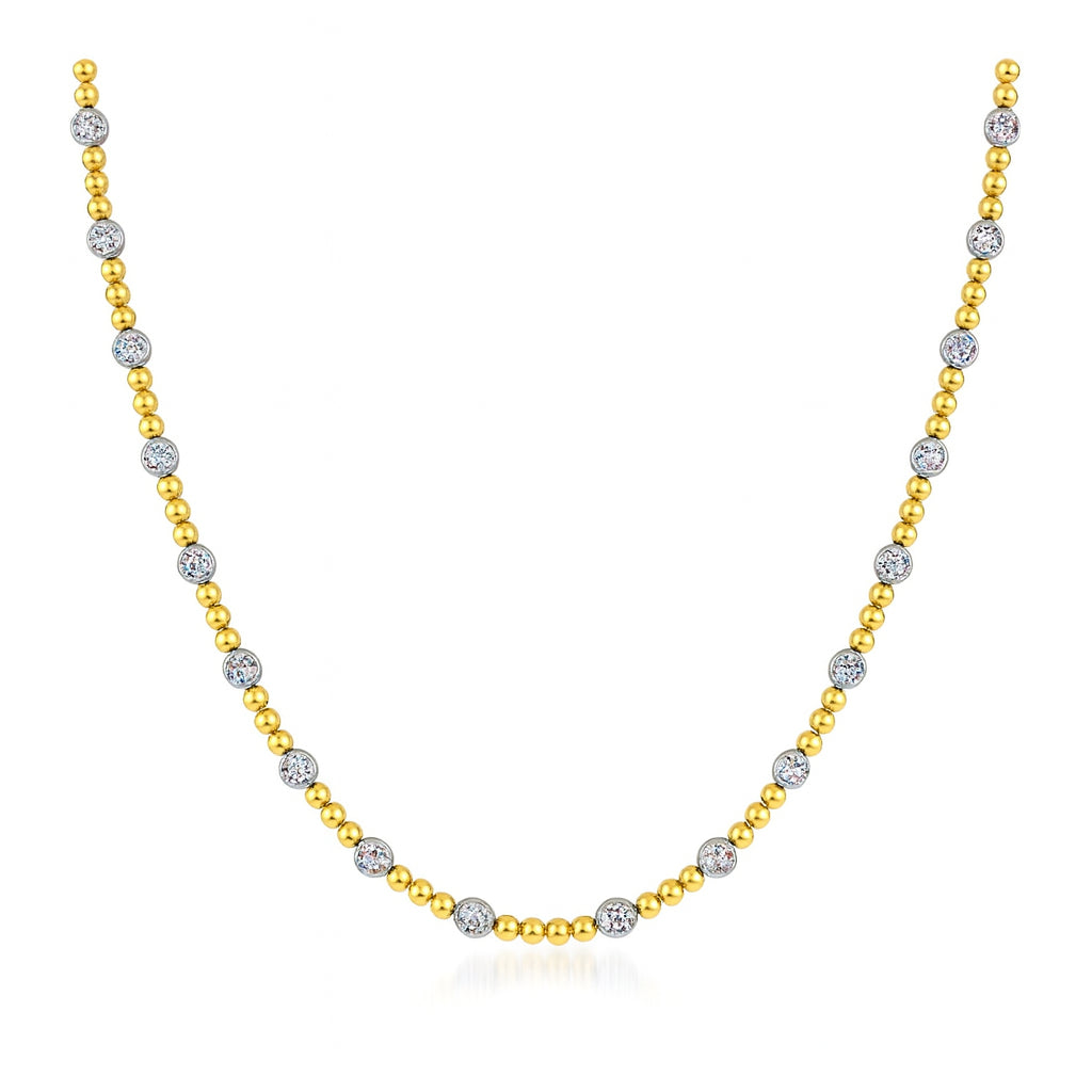 Sure, how about: 14 Karat Two-Tone Half Beaded Necklace with Natural Diamond Round Shape 0.74 ct.