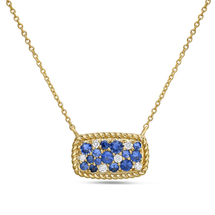 14K Yellow Gold Blue Sapphire Stationary Rope Necklace with Round Cut Detail - 0.34ct