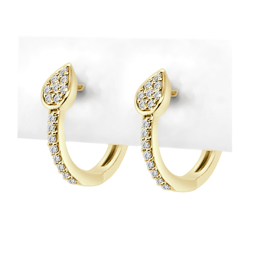 10K Yellow Gold Natural Diamond Round Huggie Hoop Earrings 0.20 ct