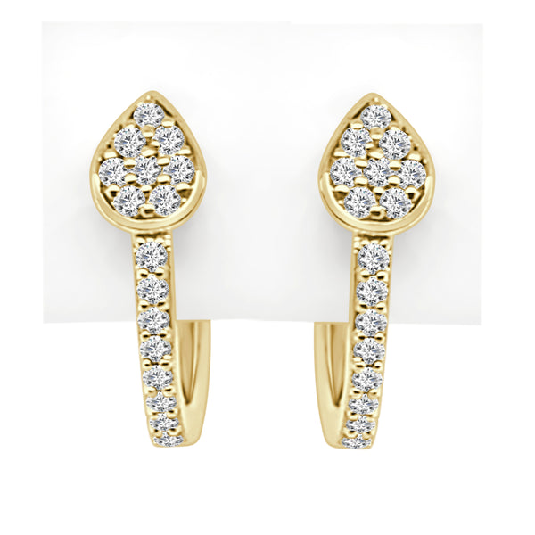 10K Yellow Gold Diamond Huggie Hoop Earrings with 0.20 ct Natural Round Diamonds
