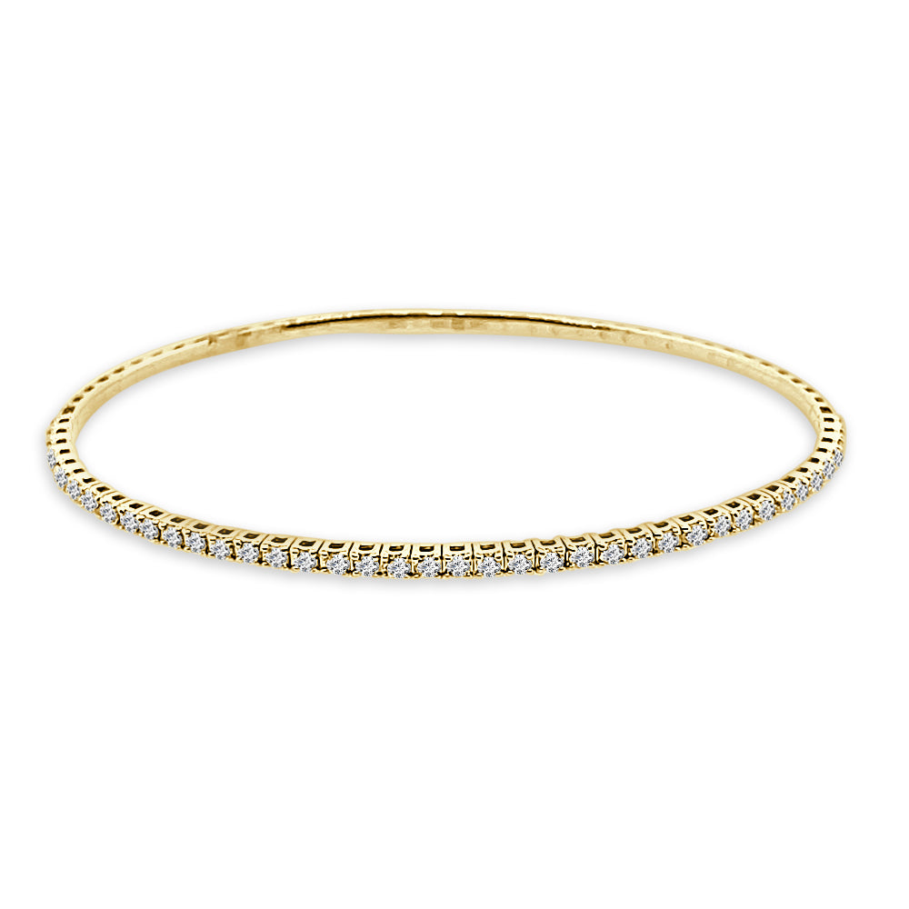 14K Yellow Gold Stackable Diamond Bangle - Round Shape, 0.92 Carat Natural Diamond